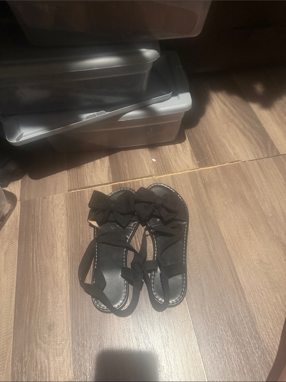 SHEIN Black Bow Strap Flat Sandals